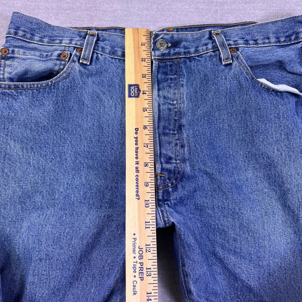 Levis 501 Original Straight Leg Mid Rise Button Fly Jeans Mens 36x29 Blue Denim